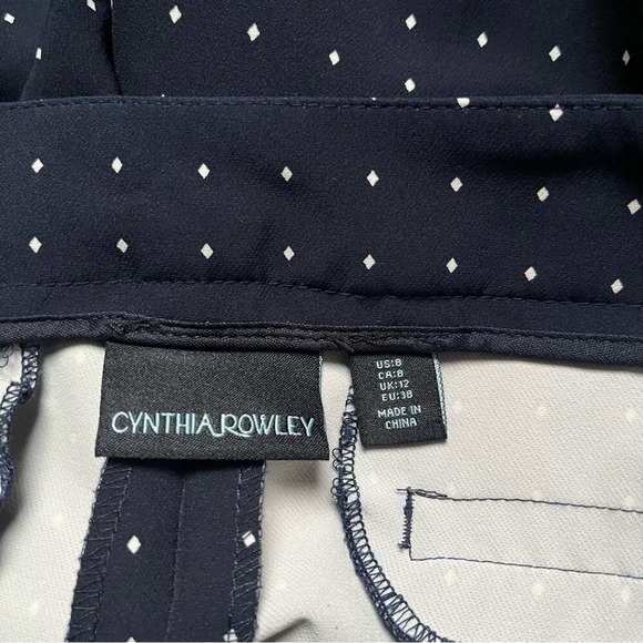 Cynthia Rowley Dress Pants Women's Size 8 Navy Blue White Diamond Ankle Mid Rise - Picture 3 of 11